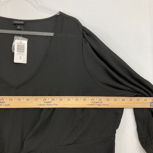 New Torrid Plus Size 4X Black Georgette Tie-Front Blouse Soft Flowy Preppy - Picture 9 of 11